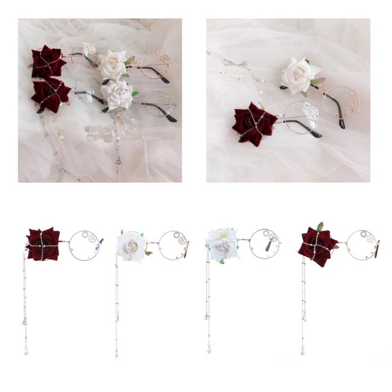 AH AnimeCosplay แว่นตา Lolita Y2K-girl คอสเพลย์แว่นตาพร้อมโซ่ Rose