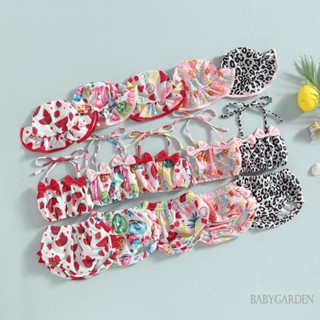 Babygarden-0-24 เดือน เด็กผู้หญิง 3 ชิ้น ชุดว่ายน้ํา ฤดูร้อน พิมพ์ลายผลไม้ ผ้าแถบ คล้องคอ แขนกุด เสื้อชายหาด กางเกงขาสั้น และหมวก ชุดว่ายน้ํา