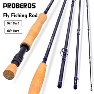 Proberos คันเบ็ดตกปลาคาร์บอน แบบพกพา 4 ส่วน 9 ฟุต 2.7 เมตร 6wt 8wt