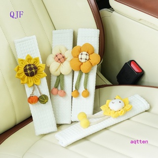 Qjf ปลอกหุ้มสายเข็มขัดนิรภัย แบบนิ่ม ลายดอกทานตะวัน สีขาว สําหรับรถยนต์ 1 ชิ้น