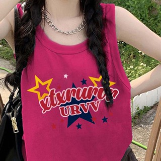 【ผ้าฝ้าย 100%】เสื้อยืดแขนกุด ลําลอง ทรงหลวม ความยาวปานกลาง ขนาดใหญ่ สไตล์เกาหลี แฟชั่นฤดูร้อน สําหรับผู้หญิง