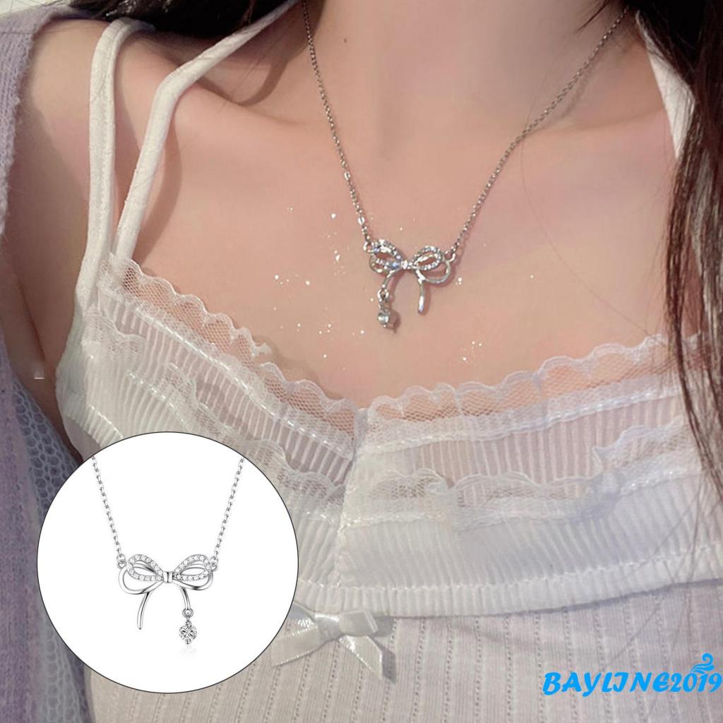 Bay-rhinestone สร้อยคอโบว์ Dainty Bowknot จี้สร้อยคอ Statement วันวาเลนไทน์ของขวัญวันเกิดสําหรับผู้หญิง