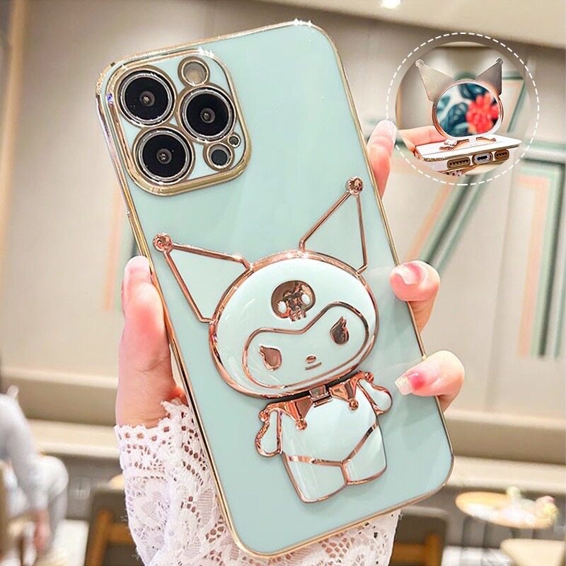 (พร้อมส่งจากไทย) เคส Samsung เคสขอบทอง+ขาตั้งกระจกคุโรมิ A73(5g) A12 A03 A04 A05 A05s A15 A03s A02s S23Ultra A25 A35