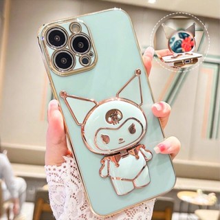 (พร้อมส่งจากไทย) เคส iPhone เคสขอบทอง+ขาตั้งกระจกคุโรมิ 6 6+ 7/8/SE20 7+/8+ 11 12 12Pro 12ProMax