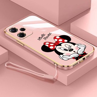 [ฟรีสายคล้อง] เคสซิลิโคนนิ่ม ลายการ์ตูนมินนี่ ดิสนีย์เมาส์ ทรงสี่เหลี่ยม สําหรับ Xiaomi Redmi 12 12C 10 5G