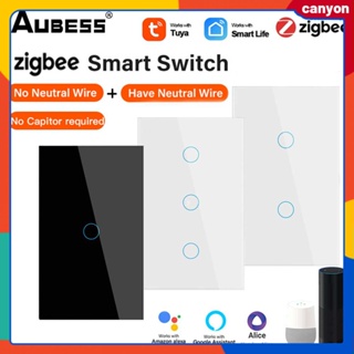 สวิตช์ไฟอัจฉริยะ Tuya Zigbee มีลวดเป็นกลาง/ไม่มีลวดเป็นกลาง สวิตช์สัมผัสผนังกันน้ำ ฟังก์ชั่นจับเวลา ทำงานร่วมกับ Alexa และ Google Home canyon