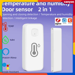 2 In 1 Tuya Zigbee เซ็นเซอร์ประตู เซ็นเซอร์อุณหภูมิความชื้น เซ็นเซอร์ โหมดการเชื่อมโยงอัจฉริยะหลายโหมด เข้ากันได้กับ Alexa และ Google Home canyon