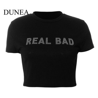 Dunea เสื้อยืด คอกลม แขนสั้น พิมพ์ลายตัวอักษร กลิตเตอร์ สําหรับผู้หญิง