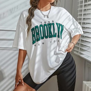 เสื้อยืดแขนสั้นลําลอง พิมพ์ลายตัวอักษร Brooklyn New York โอเวอร์ไซซ์ สไตล์ฮาราจูกุ แฟชั่นฤดูร้อน สําหรับผู้หญิง 1898