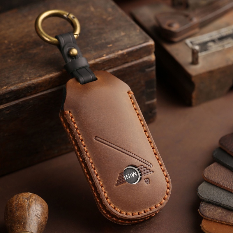 Bmw Mini Crazy Horse Leather Key Case Dedicated Countryman Cooper One F56 Handmade Retro Leather Key Case