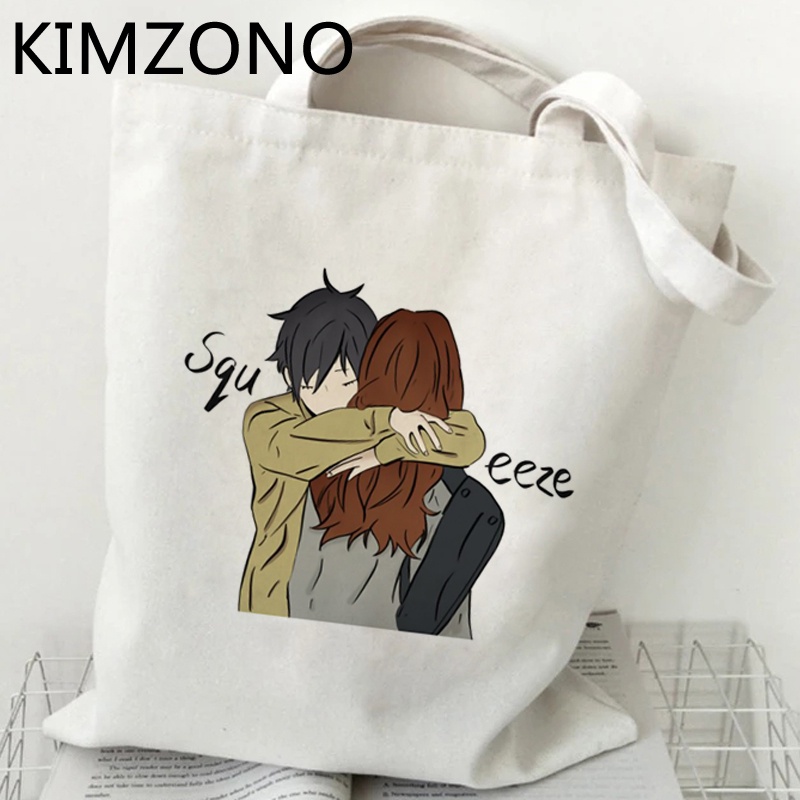 Horimiya กระเป๋าช้อปปิ้ง ผ้าฝ้าย แบบพับได้ ใช้ซ้ําได้ ZMTU ราคา ถูกที่สุด ดีลบีเคเค แกลเลอรีภาพที่ 3