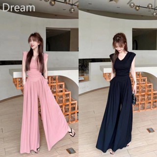 Lazy light ripe pleated waist top + wide-leg pants Ice Silk cool two-piece set