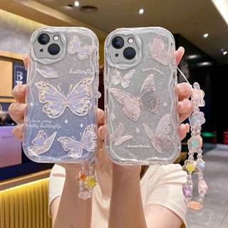 เคสโทรศัพท์มือถือแบบนิ่ม TPU ลายกลิตเตอร์ พร้อมสายคล้องข้อมือ แฟชั่น สําหรับ iPhone 6 6S 7 8 Plus SE 2020 11 12 13 14 Pro Max