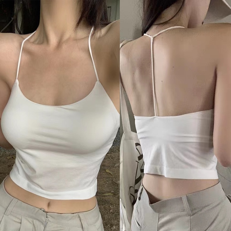 ฤดูร้อน เปิดหลัง ท่อนบน สําหรับผู้หญิง ร้อนแรง เด็กผู้หญิง เชือกแขวนคอ เสื้อกั๊ก พร้อมแผ่นรอง เสื้อกล้าม หญิง