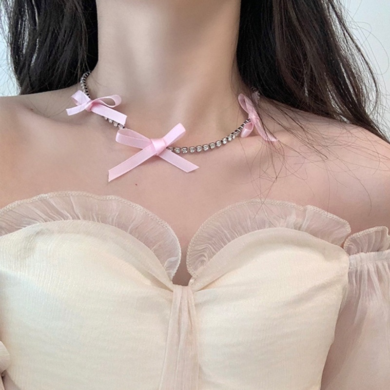 Arin สร้อยคอโชคเกอร์ ประดับลูกปัด ริบบิ้น โบว์ เพทาย สั้น เครื่องประดับแฟชั่น สําหรับผู้หญิง