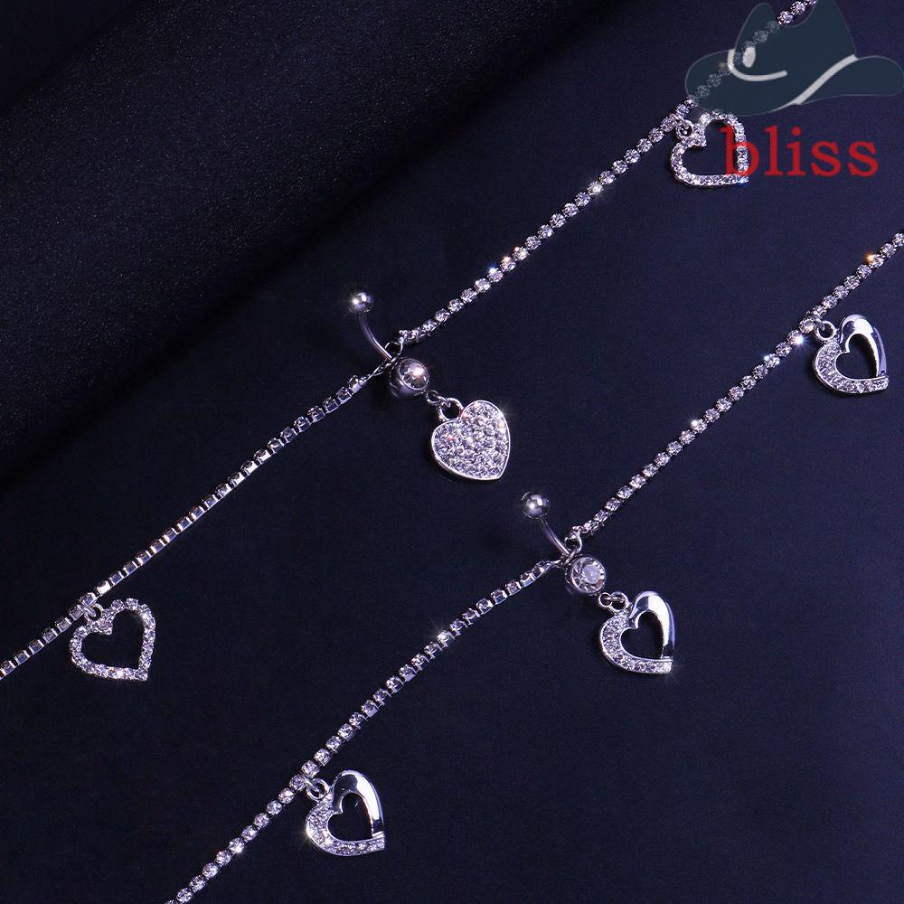 BLISS เครื่องประดับ จิวสะดือ สายโซ่ สเตนเลส ประดับคริสตัล สไตล์เกาหลี วินเทจ สําหรับผู้หญิง