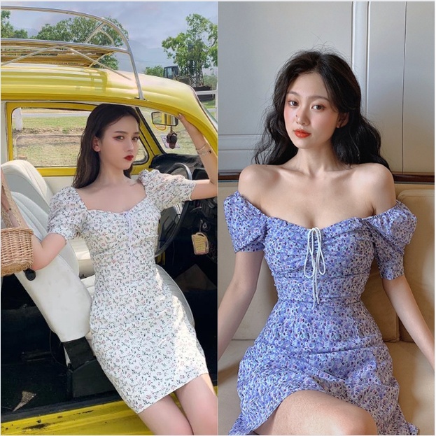 Grace Thai ใหม่ ชุดเดรสผู้หญิงลายดอกไม้ ชุดเดรสสีขาว เดรสสายฝอ ชุดรัดรูป #D01