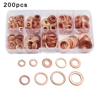 ⚡READYSTOCK⚡Washer Copper 200Pcs Automotive Seal Ring Gasket 9 types Engine 13x7x2.3cm