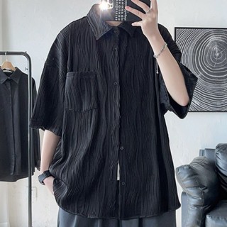 เสื้อเชิ้ต ผ้าเรยอน ลายทาง สามมิติ สําหรับผู้ชาย