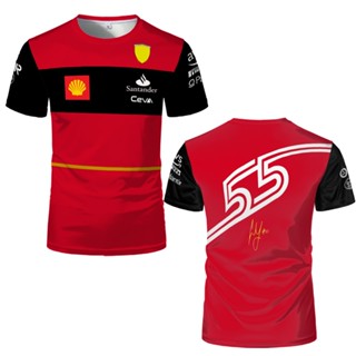 เสื้อยืด คอกลม พิมพ์ลาย Ferrari 3 มิติ สําหรับผู้ชาย และผู้หญิง F1