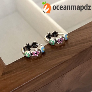 OCEANMAPDZ เครื่องประดับ ต่างหูห่วง โลหะผสม ลายดอกไม้ สวยหรู เหมาะกับของขวัญ สําหรับผู้หญิง