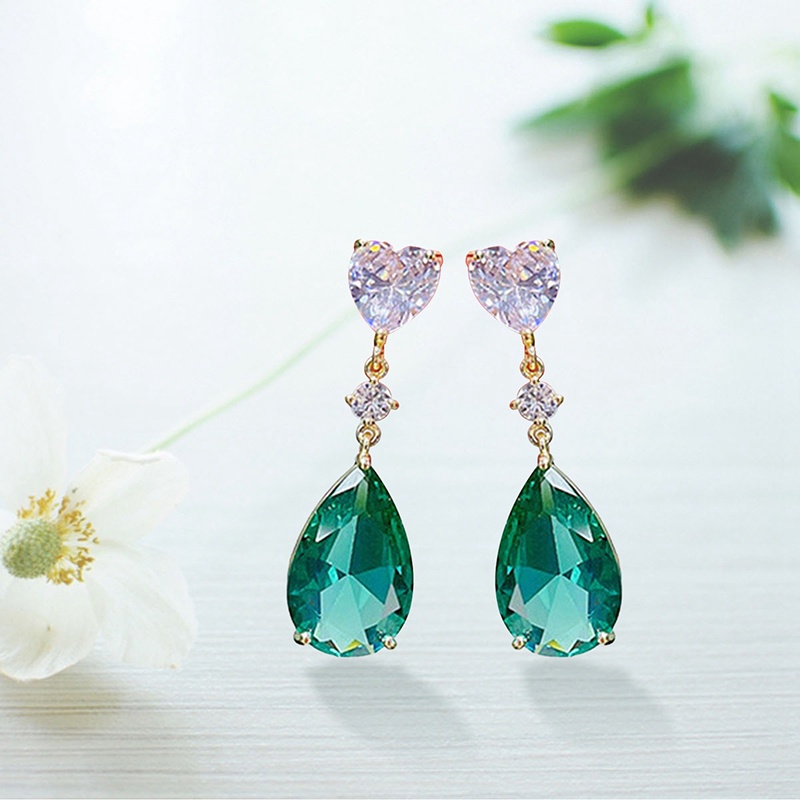 Fancy รัก งานแต่งงาน นิรันดร์ ต่างหู สําหรับผู้หญิง สีฟ้า / สีเขียว ลูกบาศก์ ลูกบาศก์ เพทาย ต่างหูหยดน้ํา อารมณ์ หรูหรา เครื่องประดับสตรี