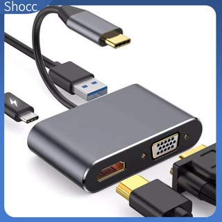 Shocc อะแดปเตอร์สายเคเบิ้ล Type-C Hub Usb C เป็น Hdmi เข้ากันได้กับ Vga 4-in-1 Hd Usb3.0