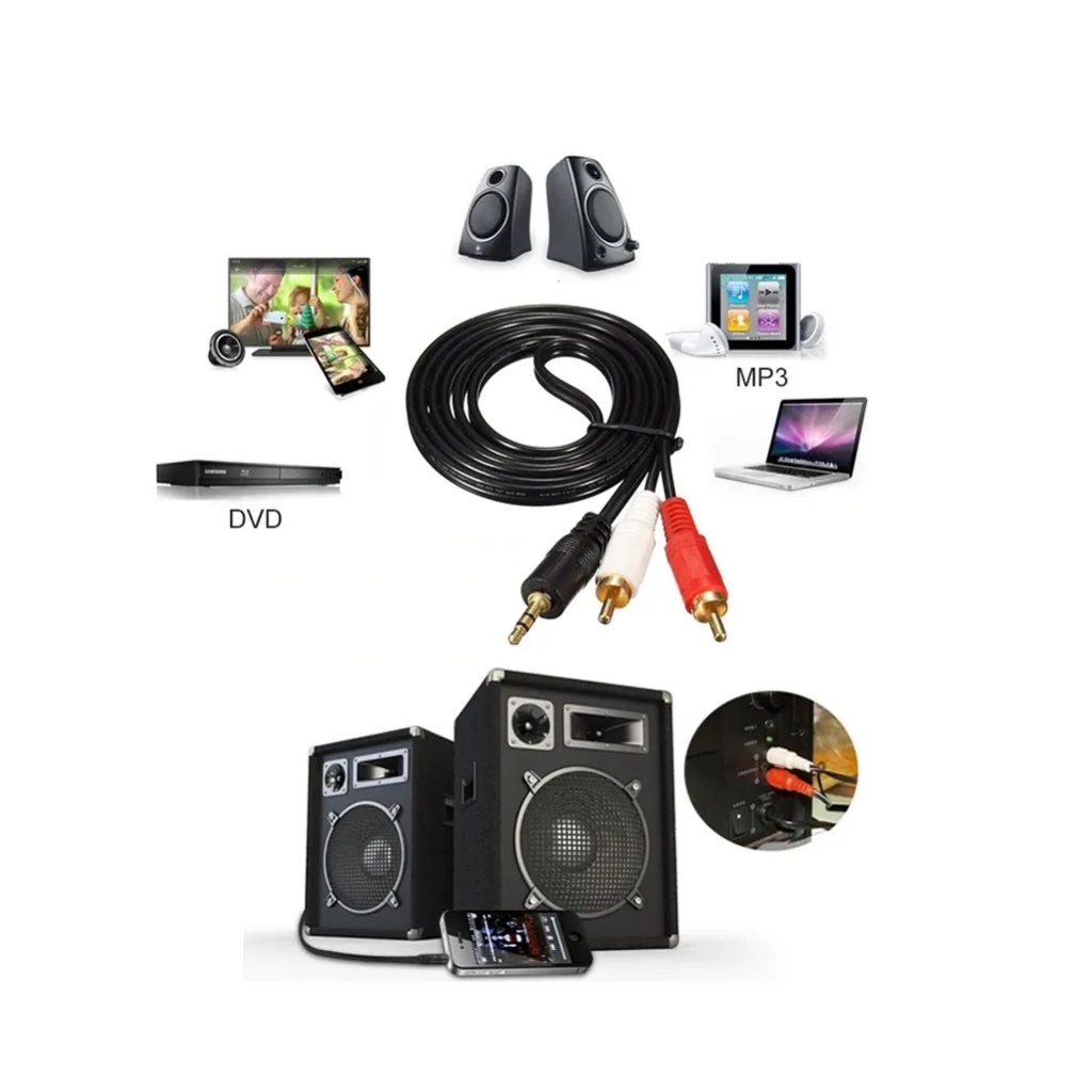 สาย AUX 3.5mm To RCA สาย AUDIO 1 ออก 3 Cable 1.5/3/5/10/15/20 เมตร ประกัน 1 ปี