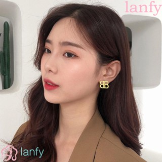 LANFY ต่างหูโลหะ รูปตัวอักษร B คู่ เรขาคณิต เครื่องประดับแฟชั่น สําหรับผู้หญิง