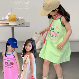 Korean Girls Suspender Dress Letter Print Fashionable Cute Sundress (80-140cm)