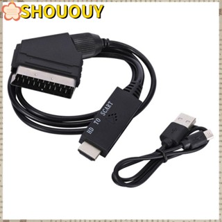 SHOUOUY Hdmi- เข้ากันได้กับ SCART อะแดปเตอร์ DVD กล่องอุปกรณ์เสริม 1 เมตร 720P / 1080P สายวิดีโอเสียง