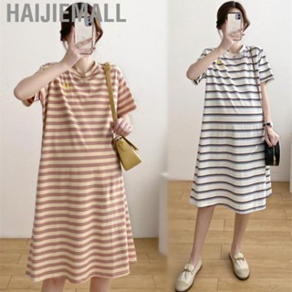 Haijiemall T Shirt   Short Sleeve Medium Length Stripe Pregnant Soft Fabric Comfortable Loose Fit for Women Spring