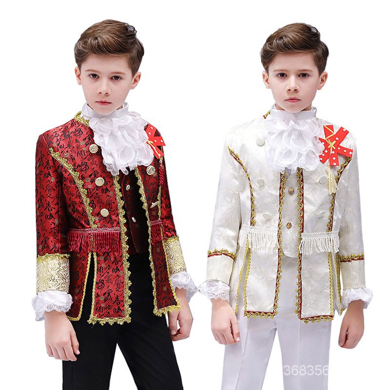 ชุดเครื่องแต่งกายเจ้าชายม้า สีขาว สไตล์ยุโรป เรโทร สําหรับเด็กผู้ชาย