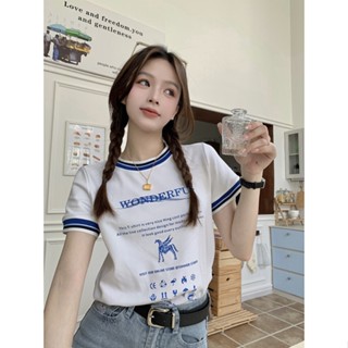 เสื้อครอปท็อปแขนสั้น ผ้าฝ้าย 100% ทรงสลิมฟิต สไตล์เกาหลี สําหรับผู้หญิง