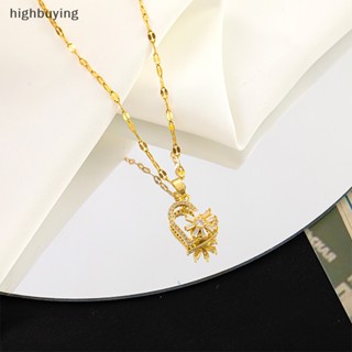 [highbuying] สร้อยคอโซ่เหล็กไทเทเนียม จี้รูปหัวใจ ฝังทอง เครื่องประดับ สําหรับเด็กผู้หญิง พร้อมส่ง