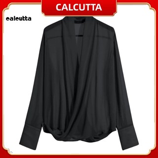 [calcutta] เสื้อเชิ้ตแขนยาว คอวีลึก ผ้าชีฟอง ทรงหลวม สีพื้น เซ็กซี่ เหมาะกับฤดูใบไม้ร่วง สําหรับผู้ชาย