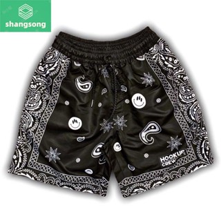 กางเกงขาสั้นลายผ้าเช็ดหน้าดำเท่ห์ๆ DARK PAISLEY BANDANA SHORTS (ตรงปก ถ่ายจากสินค้าจริง) shangsong