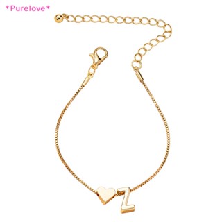 Purelove&gt; สร้อยข้อมือ จี้ตัวอักษร 26 ตัว สีทอง เครื่องประดับแฟชั่น สําหรับผู้หญิง