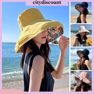 &lt;citydiscount&gt; หมวกปีกกว้าง ป้องกันแดด แบบพับได้ สองด้าน แฟชั่นฤดูร้อน สําหรับผู้หญิง