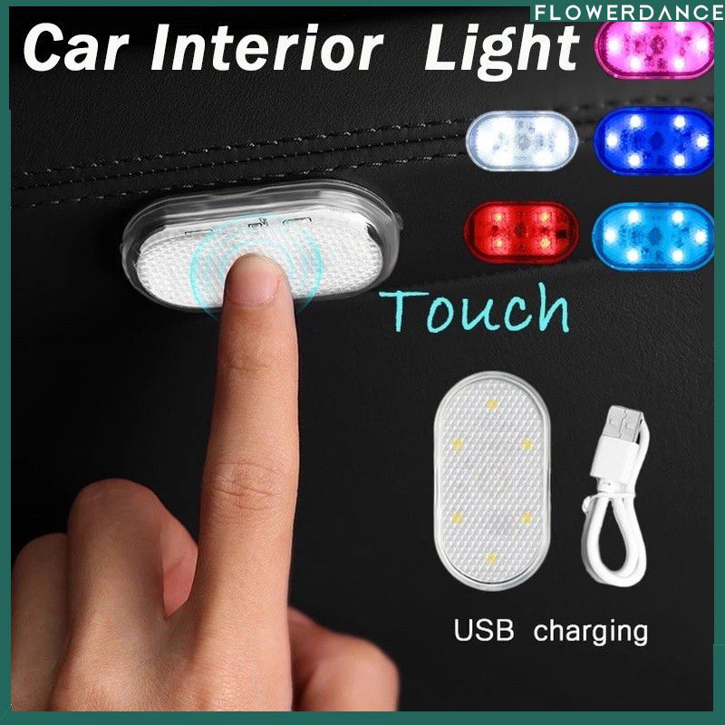 Mini Light Touch Ambient Light Auto Roof Ceiling Reading Lamp Led Car Styling Touch Night Light Usb Charging Car Interior Decor ดอกไม้