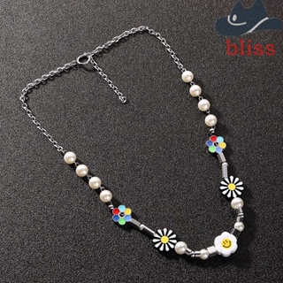 BLISS สร้อยคอโซ่ จี้ดอกทานตะวัน ดอกเดซี่ ประดับไข่มุก สไตล์เกาหลี ฮิปฮอป