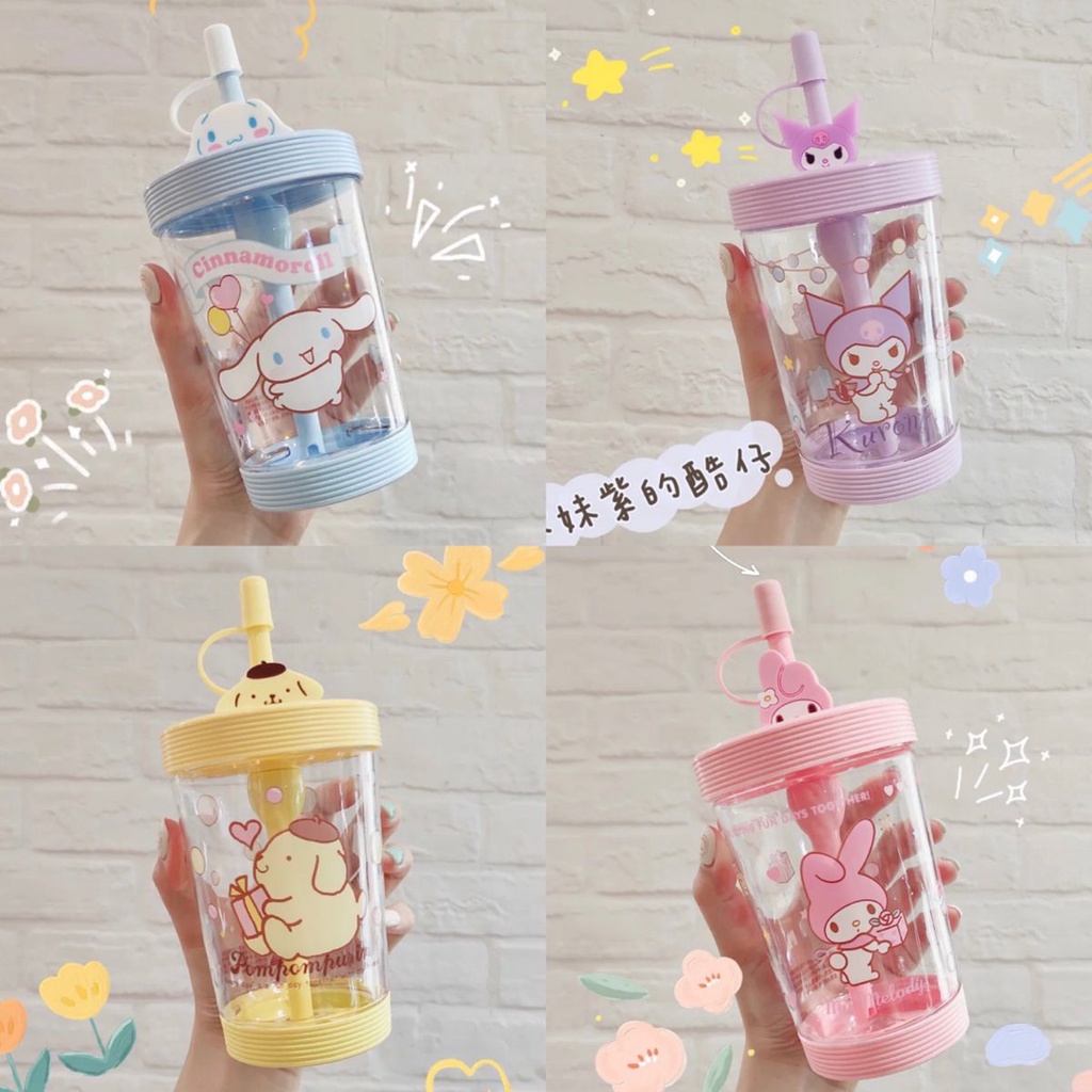 พร้อมส่ง แก้วน้ํา ลายสุนัข Cinnamon MINISO MINISO Sanrio น่ารัก พร้อมหลอดดูด