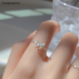 [FREG] Shiny Cute Crystal Butterfly Zircon Rings for Women Girls Minimalist Wedding Ring Adjustable Silver Color Ring Jewelry FDH