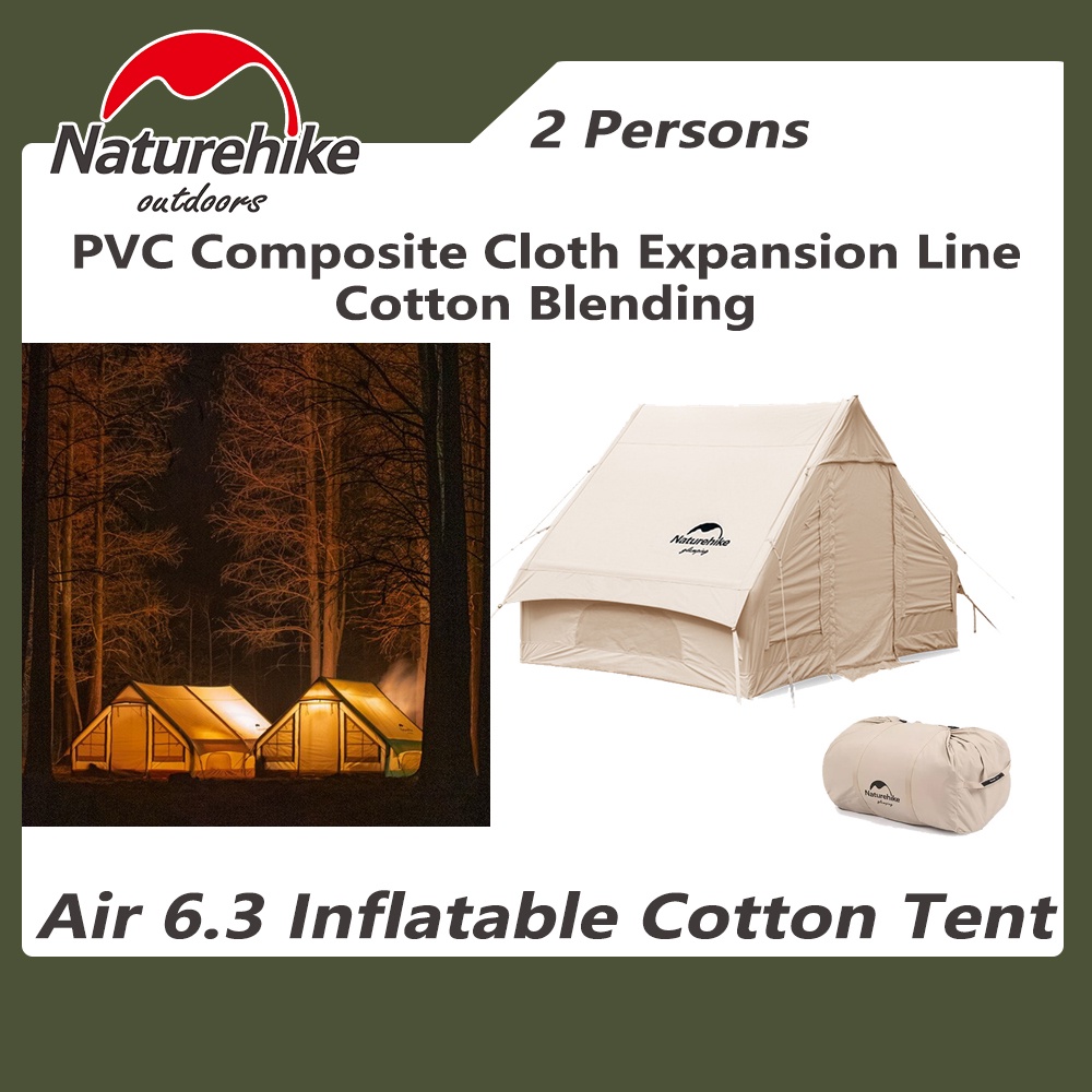 Naturehike Air 6.3 Cotton Inflatable Tent Outdoor Camping Tent Cabin Retro 2-3 Person Air PVC Pole