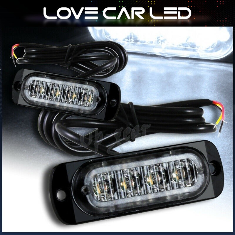 Universal 4 LED รถสีขาวรถบรรทุกฉุกเฉิน Beacon Warn Hazard แฟลช Strobe Light