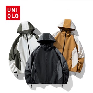 Uniqlo เสื้อแจ็กเก็ตกันฝน มีฮู้ด กันน้ํา กันลม เหมาะกับฤดูใบไม้ผลิ และฤดูใบไม้ร่วง สําหรับผู้ชาย 2023