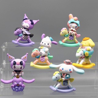 โมเดลตุ๊กตาฟิกเกอร์ Sanrio Trojan Horse Kuromi Baku Melody Cinnamoroll Purin Pochacco ของเล่นสําหรับเด็ก จํานวน 6 ชิ้น