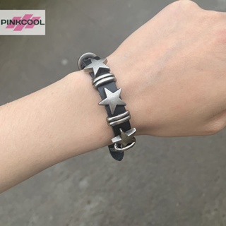 Pinkcool สร้อยข้อมือหนังเทียม รูปดาว ปรับได้ เครื่องประดับ สไตล์พังก์เรโทร สําหรับผู้ชาย ผู้หญิง