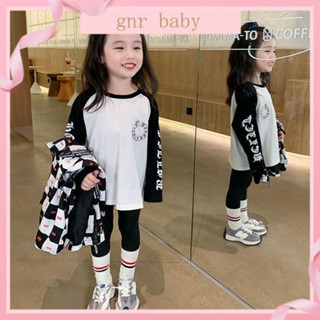 🍓GNR BABY🫐เสื้อยืดแขนยาว เปิดไหล่ พิมพ์ลายการ์ตูน สไตล์เกาหลี สําหรับเด็กผู้หญิง 3-12 ปี