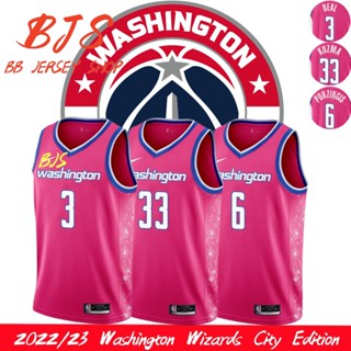 【BJS �� เสื้อกีฬาแขนสั้น ลายทีม Washington Wizards City Edition เบอร์ 2022 23 ลูกบาสเก็ตบอล 33Kuzma